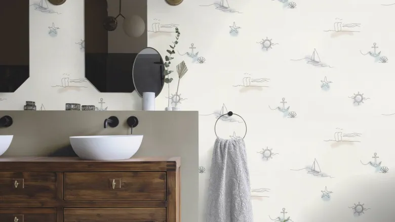 Vliestapete Maritim beige blau B/L: ca. 53x1005 cm