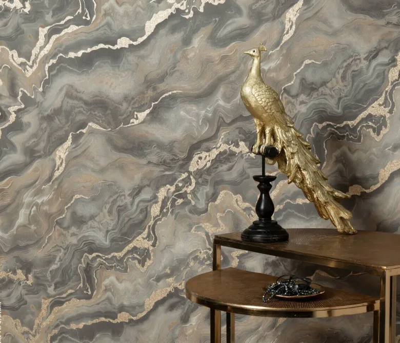 Vliestapete Marmor grau gold B/L: ca. 53x1005 cm