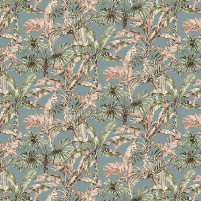 Vliestapete Palmenblätter blau grün beige B/L: ca. 53x1005 cm