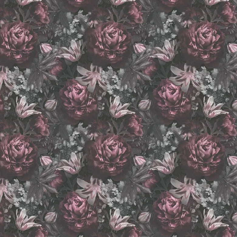 Vliestapete Rosen schwarz rosa grau B/L: ca. 53x1005 cm
