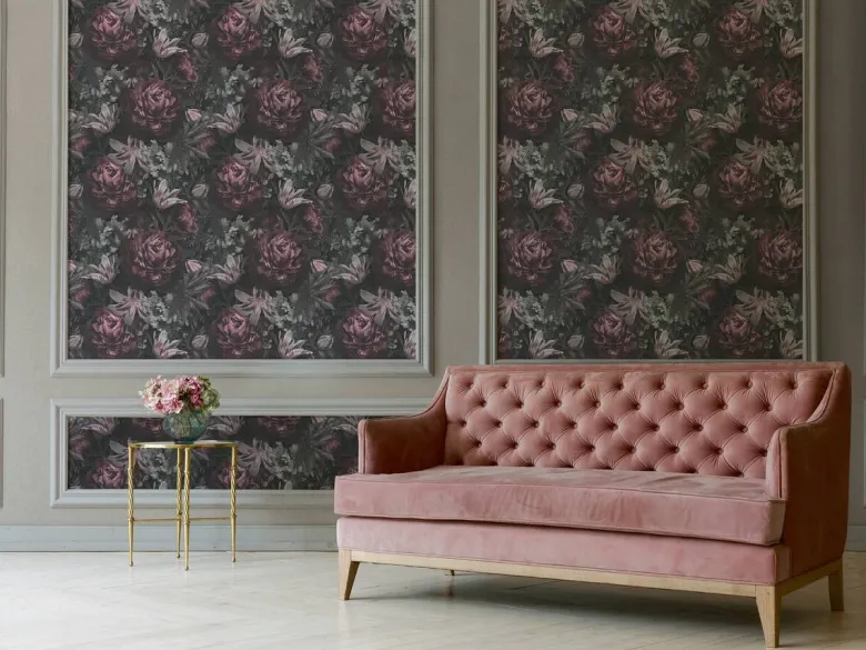Vliestapete Rosen schwarz rosa grau B/L: ca. 53x1005 cm