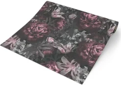 Vliestapete Rosen schwarz rosa grau B/L: ca. 53x1005 cm