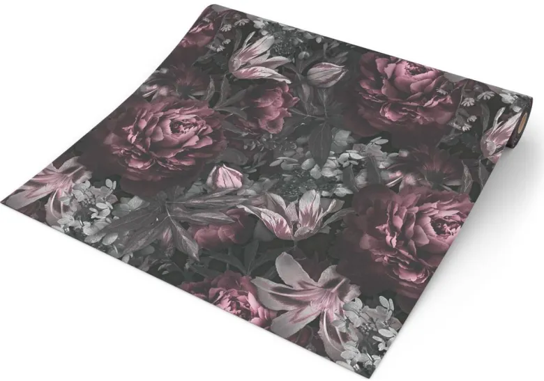 Vliestapete Rosen schwarz rosa grau B/L: ca. 53x1005 cm