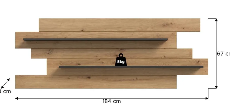 Wandboard Canu basaltgrau Nachbildung Artisan Oak Nachbildung B/H/T: ca. 67x184x19 cm