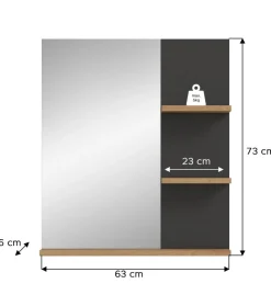 Wandspiegel Canu Basalt Eiche Artisan Nachbildung B/H/T: ca. 63x73x16 cm