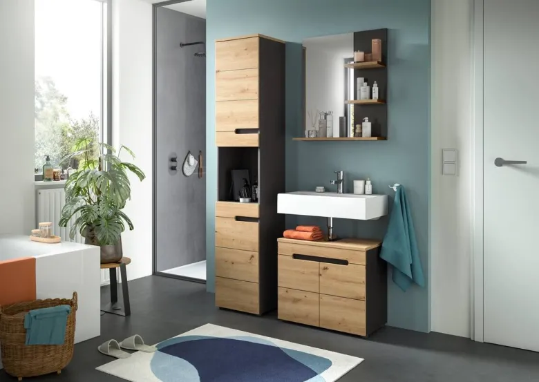 Wandspiegel Canu Basalt Eiche Artisan Nachbildung B/H/T: ca. 63x73x16 cm