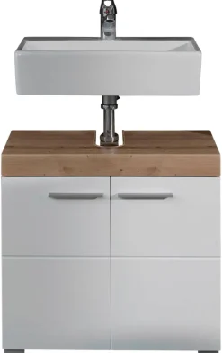 Waschbeckenunterschrank Amanda weiß Hochglanz Asteiche Nachbildung B/H/T: ca. 60x56x34 cm