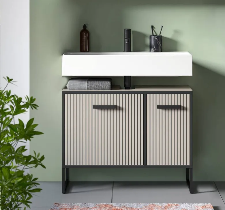 Waschbeckenunterschrank BAGNO schwarz Kaschmirgrau Nachbildung B/H/T: ca. 80x63x36 cm