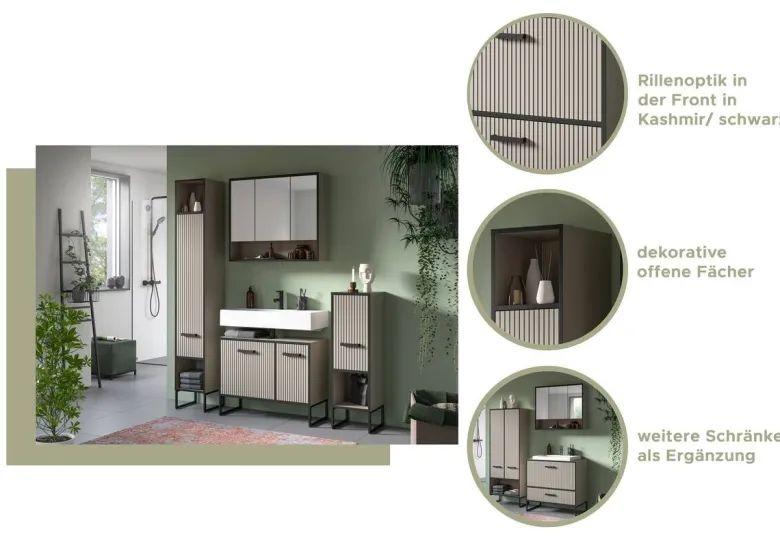 Waschbeckenunterschrank BAGNO schwarz Kaschmirgrau Nachbildung B/H/T: ca. 80x63x36 cm