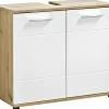Waschbeckenunterschrank Bergen Eiche Artisan Nachbildung weiß Hochglanz B/H/T: ca. 70x61x35 cm