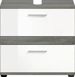 Waschbeckenunterschrank BLAKE Rauchsilber Nachbildung weiß Hochglanz B/H/T: ca. 60x57x34 cm