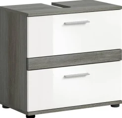 Waschbeckenunterschrank BLAKE Rauchsilber Nachbildung weiß Hochglanz B/H/T: ca. 60x57x34 cm