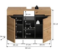 Waschbeckenunterschrank Canu Basalt Eiche Artisan Nachbildung B/H/T: ca. 80x55x34 cm