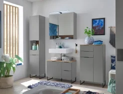 Waschbeckenunterschrank Denver grau matt Eiche Evoke Coast Nachbildung B/H/T: ca. 80x60x35 cm