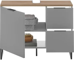 Waschbeckenunterschrank Denver grau matt Eiche Evoke Coast Nachbildung B/H/T: ca. 80x60x35 cm