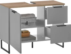 Waschbeckenunterschrank Denver grau matt Eiche Evoke Coast Nachbildung B/H/T: ca. 80x60x35 cm