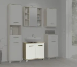 Waschbeckenunterschrank Eiche Sonoma Nachbildung weiß Hochglanz B/H/T: ca. 68,6x62x34,8 cm