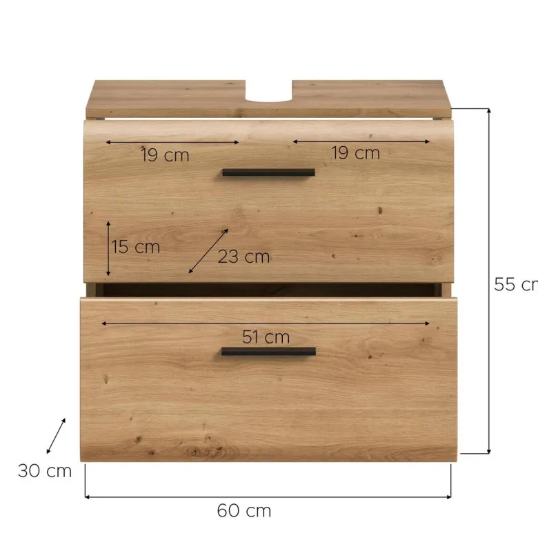 Waschbeckenunterschrank Ice Artisan Oak Nachbildung B/H/T: ca. 60x54x60 cm