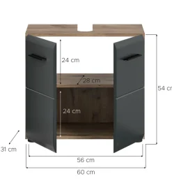 Waschbeckenunterschrank Ice Nox Oak Nachbildung schwarz matt B/H/T: ca. 60x54x30 cm