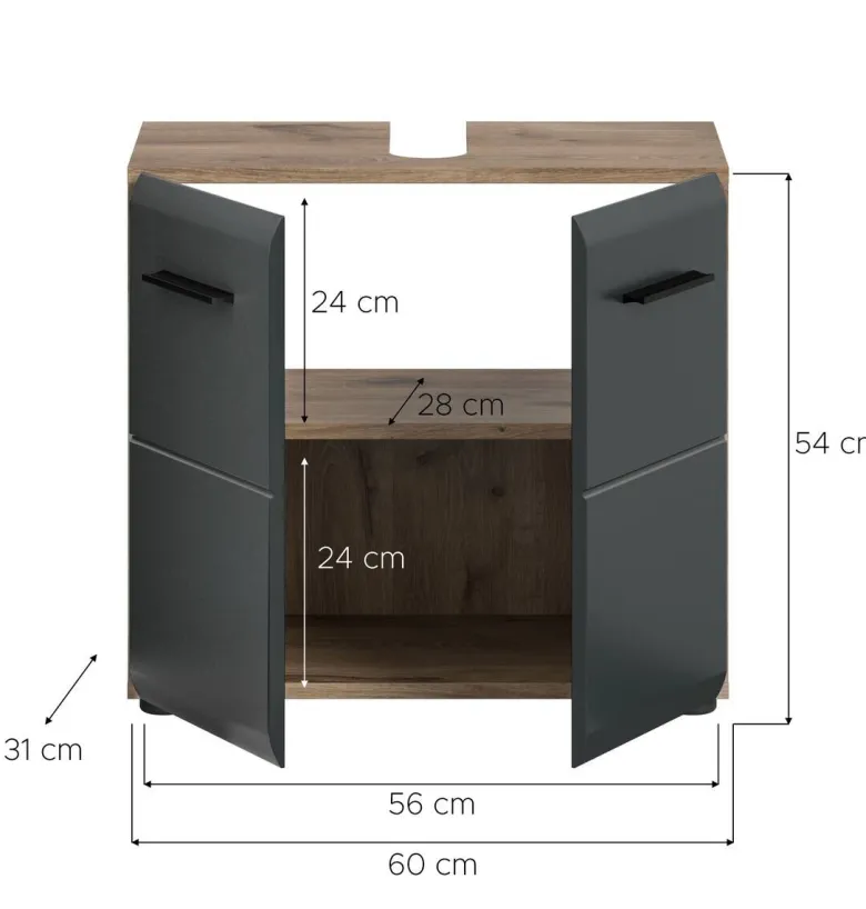 Waschbeckenunterschrank Ice Nox Oak Nachbildung schwarz matt B/H/T: ca. 60x54x30 cm