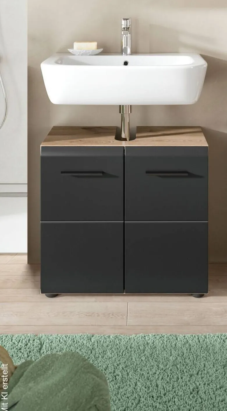 Waschbeckenunterschrank Ice Nox Oak Nachbildung schwarz matt B/H/T: ca. 60x54x30 cm
