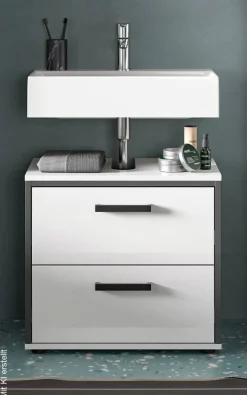 Waschbeckenunterschrank KOJAK weiß weiß Hochglanz anthrazit B/H/T: ca. 60x55x37 cm