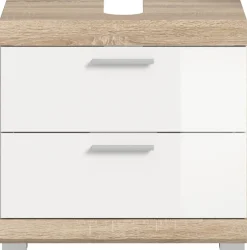 Waschbeckenunterschrank Lambada Eiche Sonoma Nachbildung weiß Hochglanz B/H/T: ca. 60x56x37 cm