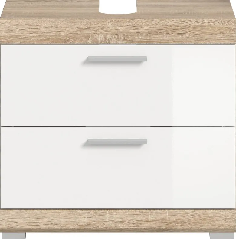 Waschbeckenunterschrank Lambada Eiche Sonoma Nachbildung weiß Hochglanz B/H/T: ca. 60x56x37 cm
