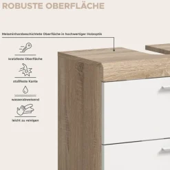 Waschbeckenunterschrank Lambada Eiche Sonoma Nachbildung weiß Hochglanz B/H/T: ca. 60x56x37 cm