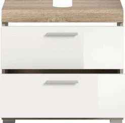 Waschbeckenunterschrank Lambada Eiche Sonoma Nachbildung weiß Hochglanz B/H/T: ca. 60x56x37 cm