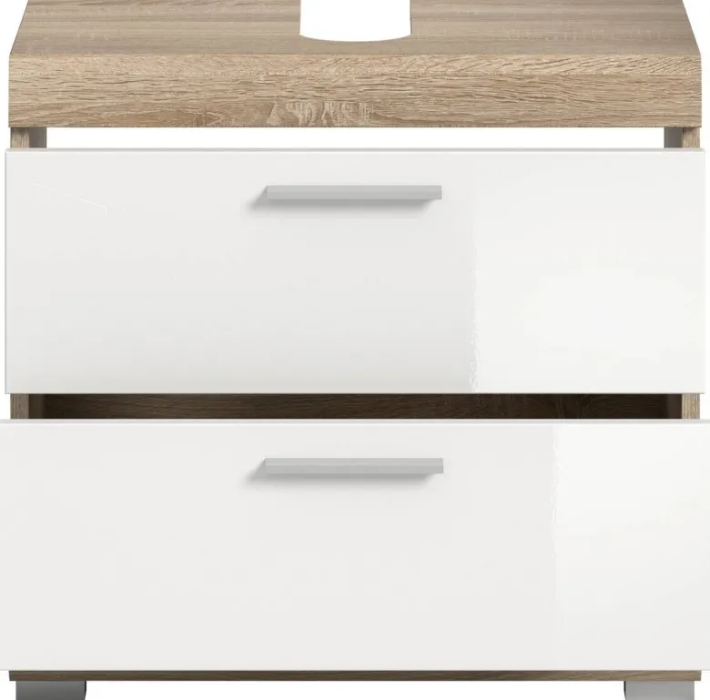 Waschbeckenunterschrank Lambada Eiche Sonoma Nachbildung weiß Hochglanz B/H/T: ca. 60x56x37 cm
