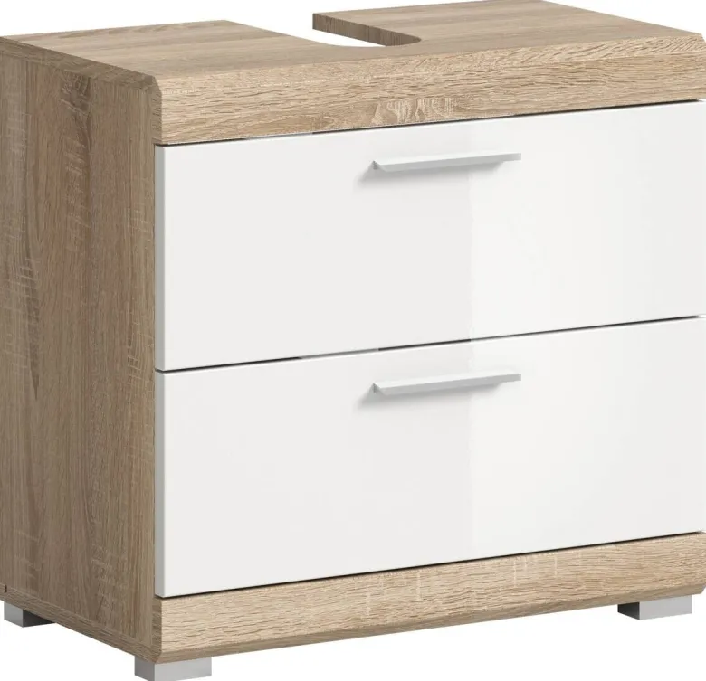 Waschbeckenunterschrank Lambada Eiche Sonoma Nachbildung weiß Hochglanz B/H/T: ca. 60x56x37 cm
