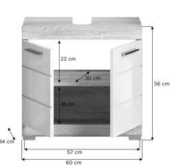 Waschbeckenunterschrank LAMBADA Eiche Sonoma hell Nachbildung weiß Hochglanz B/H/T: ca. 60x56x34 cm