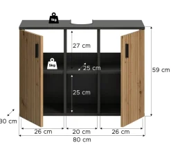 Waschbeckenunterschrank Mone Basalt Nachbildung Artisan Oak Nachbildung B/H/T: ca. 80x59x30 cm