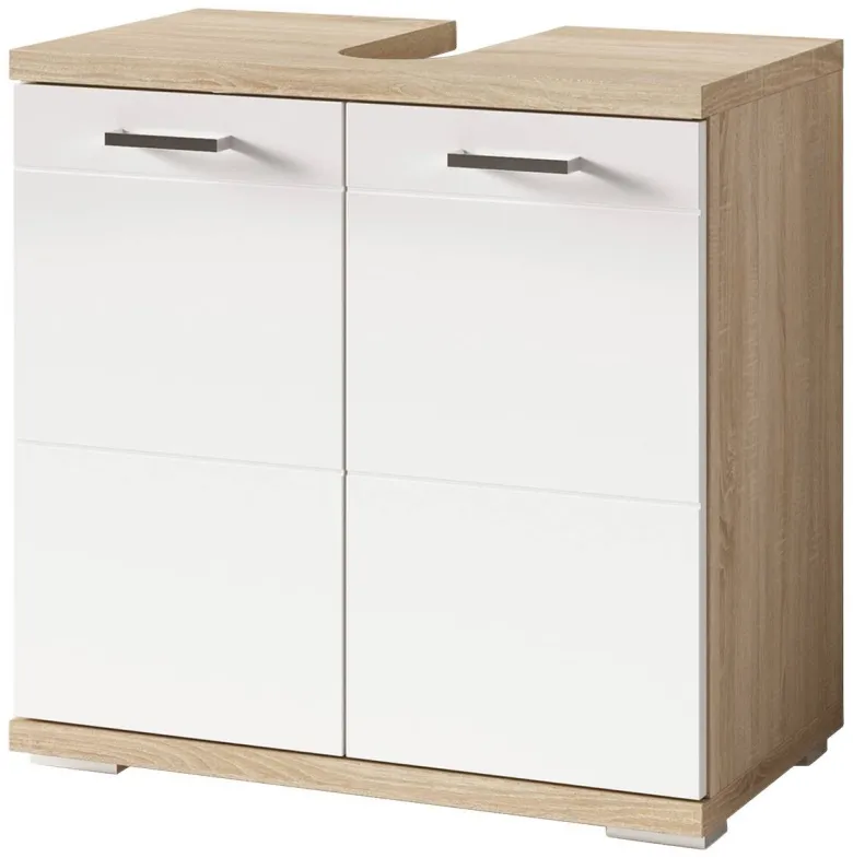 Waschbeckenunterschrank NEBRASKA Eiche Nachbildung weiß Lack Hochglanz silber B/H/T: ca. 60x59x31,5 cm