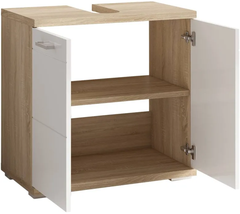 Waschbeckenunterschrank NEBRASKA Eiche Nachbildung weiß Lack Hochglanz silber B/H/T: ca. 60x59x31,5 cm