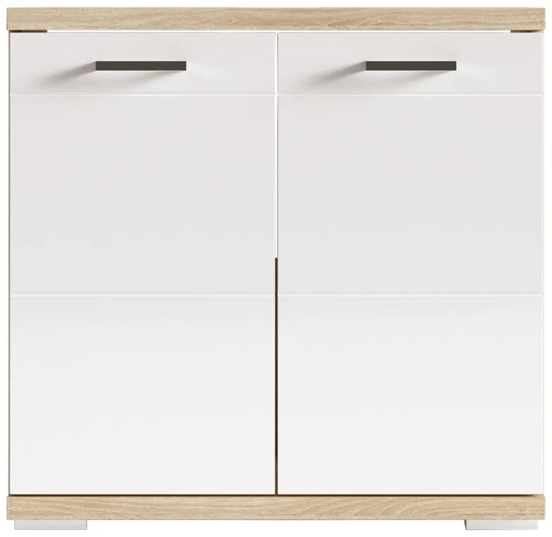 Waschbeckenunterschrank NEBRASKA Eiche Nachbildung weiß Lack Hochglanz silber B/H/T: ca. 60x59x31,5 cm