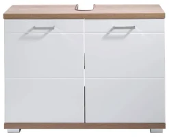 Waschbeckenunterschrank NEBRASKA Eiche Nachbildung weiß Hochglanz silber verchromt B/H/T: ca. 80x59x31,5 cm