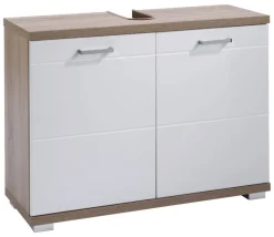 Waschbeckenunterschrank NEBRASKA Eiche Nachbildung weiß Hochglanz silber verchromt B/H/T: ca. 80x59x31,5 cm