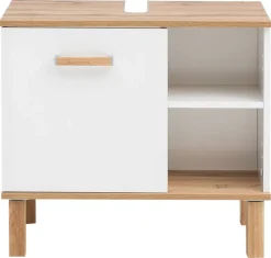 Waschbeckenunterschrank Padua weiß glanz Eiche Landhaus Nachbildung B/H/T: ca. 65,2x60,1x35 cm
