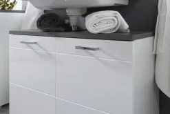 Waschbeckenunterschrank Praya Dark Concret Nachbildung weiß Hochglanz B/H/T: ca. 79x58x32 cm