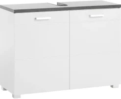 Waschbeckenunterschrank Praya Dark Concret Nachbildung weiß Hochglanz B/H/T: ca. 79x58x32 cm