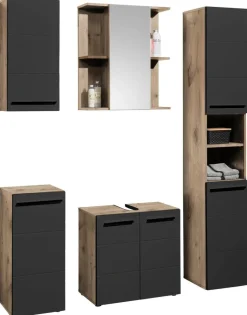 Waschbeckenunterschrank Vista Oak Eiche Viking Nachbildung schwarz matt B/H/T: ca. 60x62x31 cm