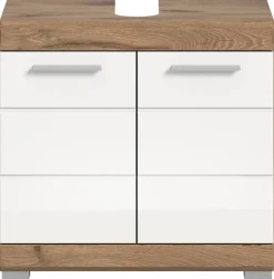 Waschbeckenunterschrank Wave Oak Nachbildung weiß Hochglanz B/H/T: ca. 60x56x34 cm