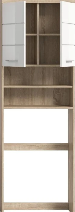 Waschmaschinenumbauschrank Lambada Eiche Sonoma Nachbildung weiß Hochglanz B/H/T: ca. 63x191x24 cm