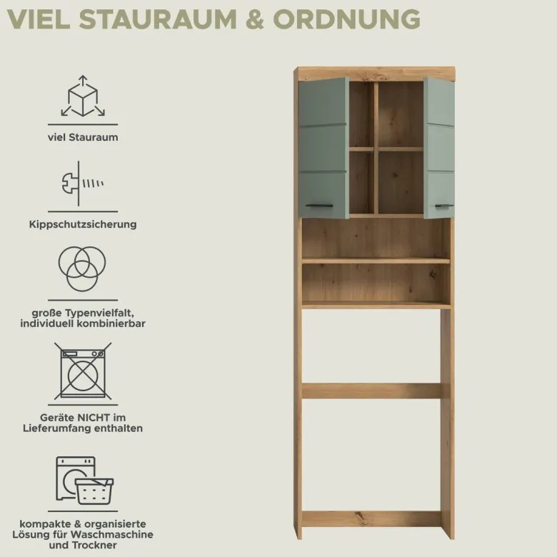 Waschmaschinenumbauschrank Scout Eiche Artisan Nachbildung salbei Nachbildung B/H/T: ca. 63x191x24 cm
