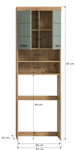 Waschmaschinenumbauschrank Scout Eiche Artisan Nachbildung salbei Nachbildung B/H/T: ca. 63x191x24 cm