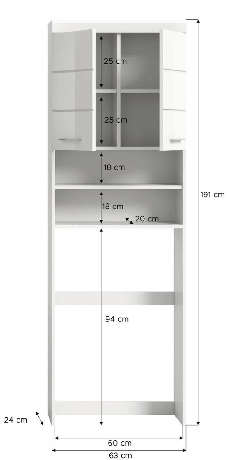 Waschmaschinenumbauschrank Scout weiß weiß Hochglanz B/H/T: ca. 63x191x24 cm
