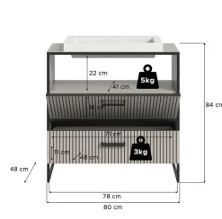 Waschplatz BAGNO schwarz Kaschmirgrau Nachbildung B/H/T: ca. 80x84x48 cm