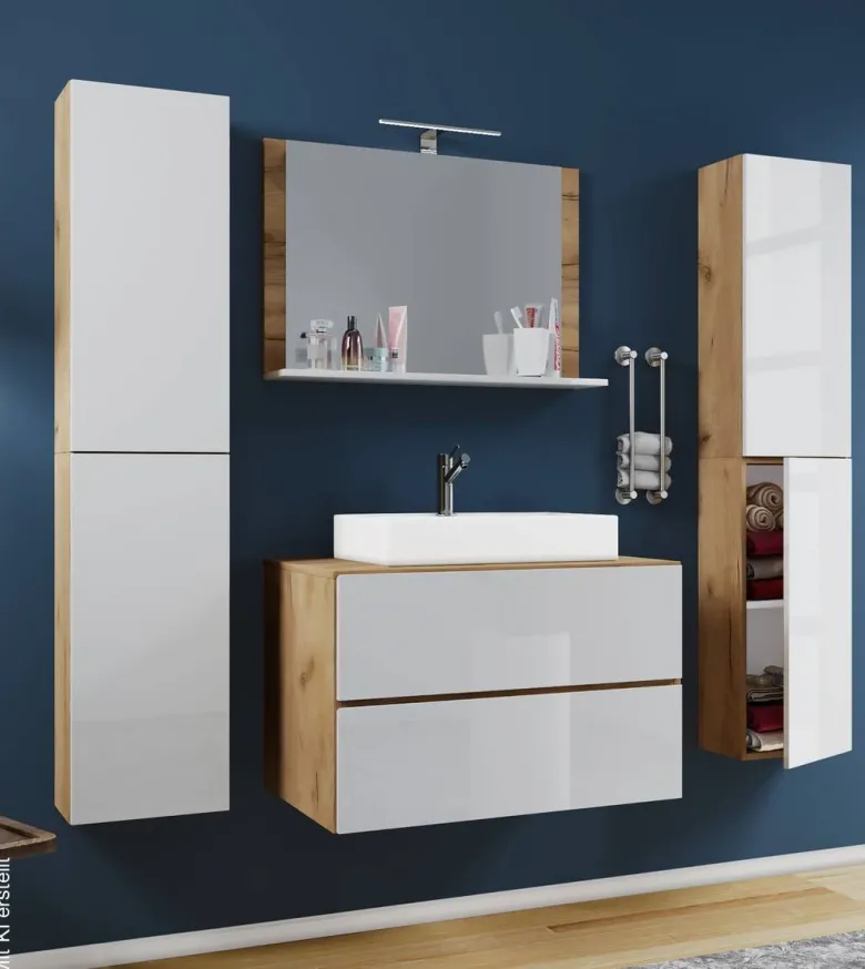 Waschplatz 5tlg-Lendas weiß Eiche Honig Nachbildung weiß B/H/T: ca. 80x52x52 cm